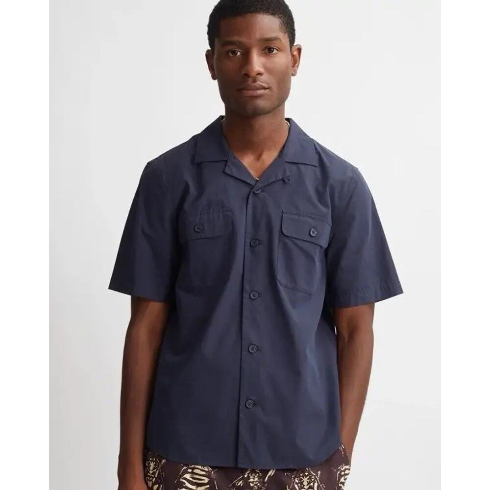Saturdays New York NYC Navy Blue Short Sleeve Button Down Hanley XXL
